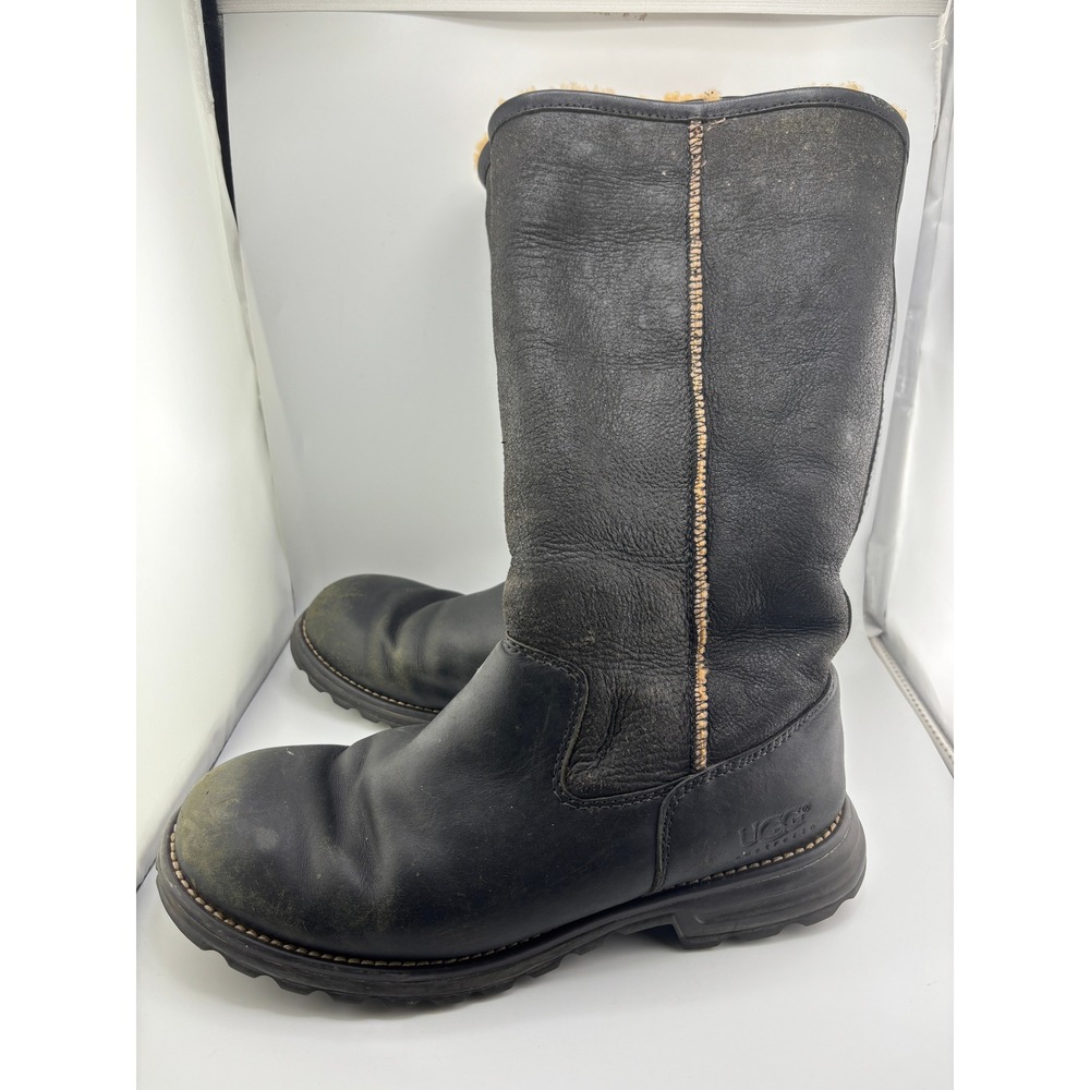 UGG Australia Sunburst Tall Black Leather Shearling Winter Boots Womens 9 5359